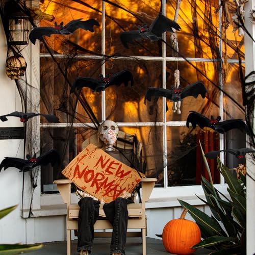 Halloween Hanging Rubber Bat Decor Set - Realistic Flying Bats for Indoor & Outdoor Spooky Atmosphere