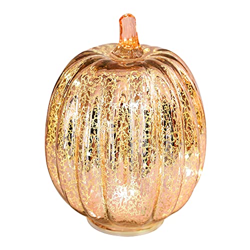 Romingo Mercury Glass Pumpkin Light with Timer - Rose Gold, 7.5 Inches