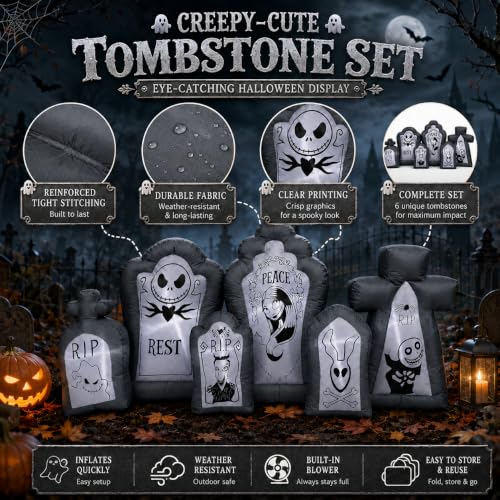 6.9FT Inflatable Halloween Tombstone Set with LED Lights for Outdoor Yard Decor