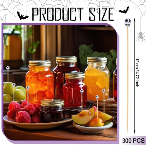 Skull Bamboo Cocktail Picks 300-Pack for Halloween & Party Drinks