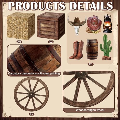 Western Cowboy Party Decorations Set - 16 Pieces, Cowgirl Birthday Supplies - Classic Variation