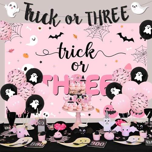 Halloween 3rd Birthday Party Decorations Set with Banner Balloons Cake Toppers