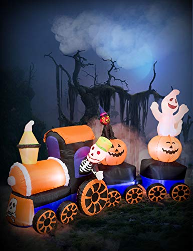 9 Feet Halloween Inflatable Train with Kittens, Ghosts & Pumpkins – Outdoor Decor