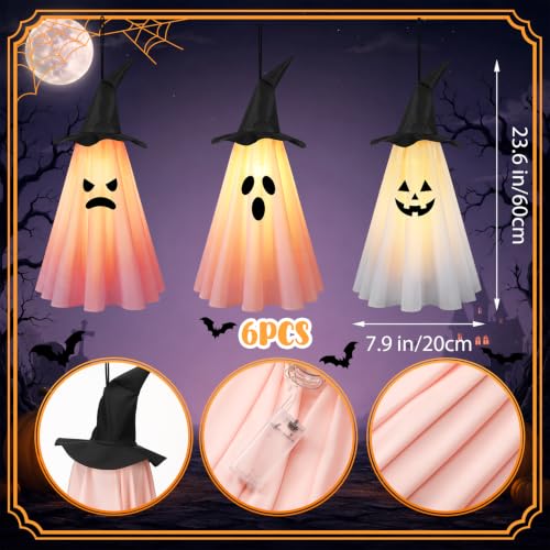 Pink Halloween Ghost Decorations Set - Outdoor Hanging LED Ghosts for Yard & Party