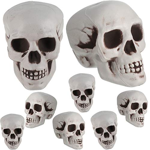 Halloween Skull Decoration Set - Realistic Plastic Skulls 3.1 x 3.5 x 4.7 Inches, 8 Pieces