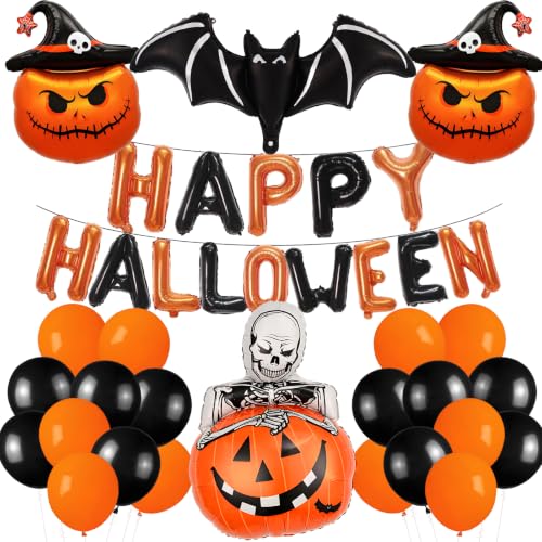 Halloween Balloons Banner Set with Bat and Pumpkin - Variation B