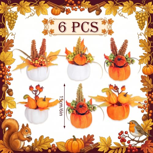 Velvet Fall Pumpkin Decor Set - 6 Artificial Mini Pumpkins for Halloween Thanksgiving