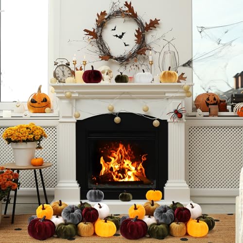 Fall Velvet Pumpkin Decor Set - Purple & Gold Assorted Harvest Table Centerpieces