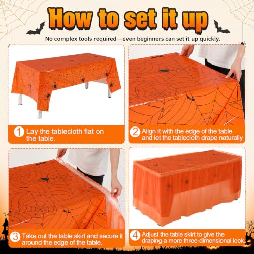 Halloween Tablecloth and Skirt Set - Spiderweb, Stripes, Purple, Orange