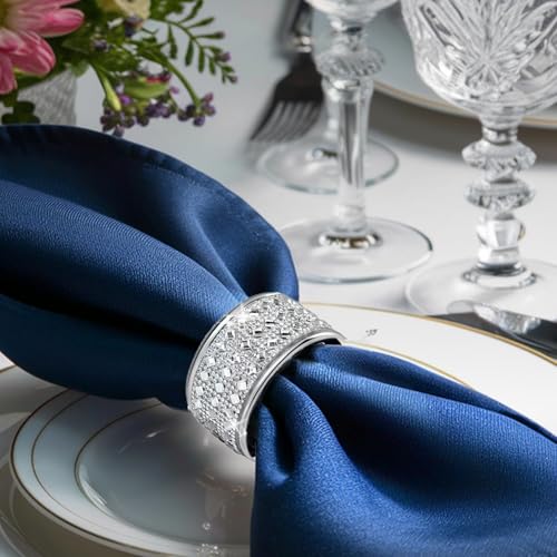 Silver Crystal Napkin Ring Set of 12 – Elegant Table Decor for Holidays & Events