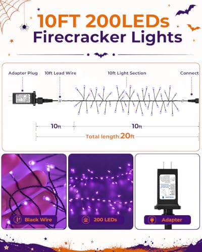 Halloween Fairy Lights Plug-in String Lights - Orange & Purple, 200 LEDs