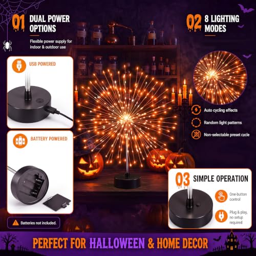 Halloween Firework LED Lights Set - Purple, Orange, Green, 120 LEDs, 6 Pieces
