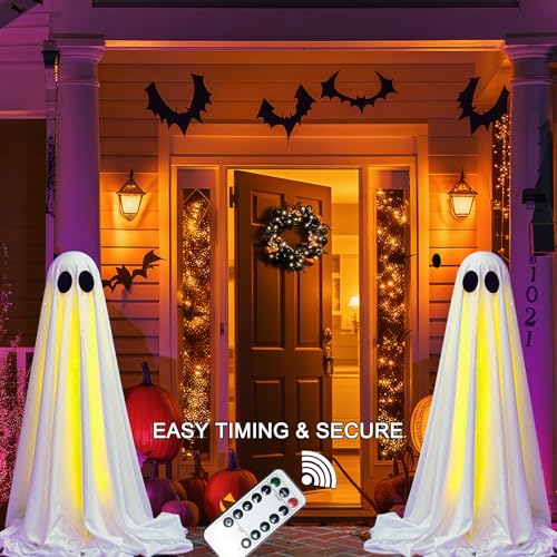 2-Pack Halloween Ghost Decorations with Lights & Remote Control - Outdoor Spooky Yard Decor