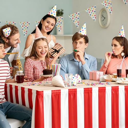 4 Pack Red and White Striped Carnival Table Skirts 14ft x 30in for Party Decorations - Variation of 4