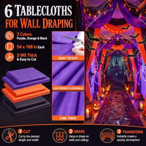 Halloween Corridor Decor Set with Runner, Webs, Bats & Tablecloths - Variation of Halloween