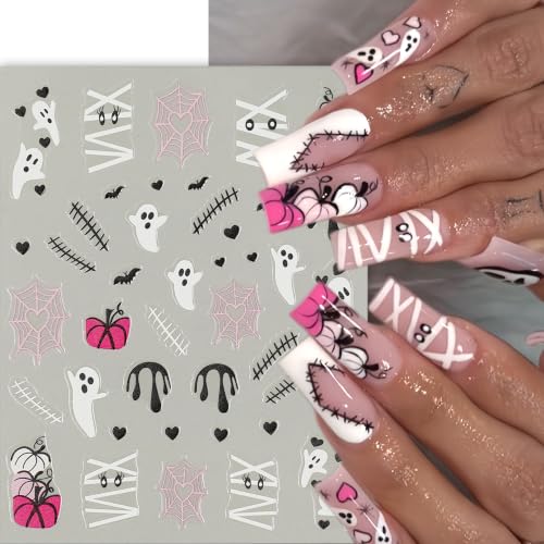 Halloween Nail Stickers Set - 8 Sheets Spooky Ghost Bat Pumpkin Web Rhinestones - Variation of THIS listing