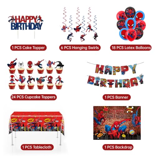 Spider Birthday Party Decorations Set - Banner Balloons Backdrop Cake Toppers & Tablecloth for Fans - Variation of THIS listing