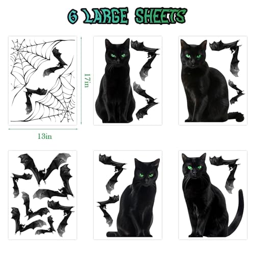Large Black Cat Halloween Window Clings - 6 Sheets Indoor Decor