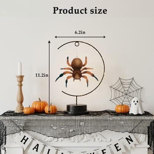 Halloween Night Light - Black Spider LED Table Lamp with Battery Operated Iron Decor