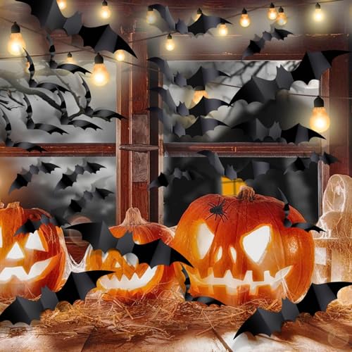 Halloween Bat Wall Decals - Waterproof Black 3D Stickers for Home & Party Decor