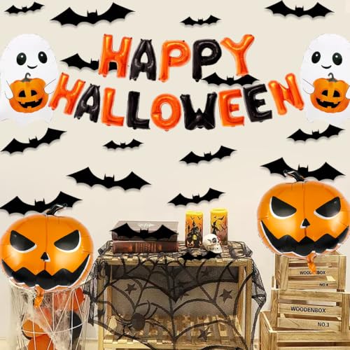 Halloween Balloons & Wall Stickers Party Decor Set - Pumpkin, Ghost, Bat