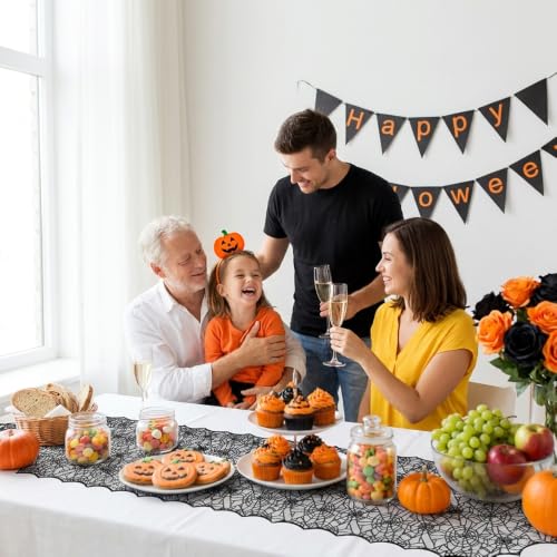 Halloween Table Runner Black Lace Spider Web 18x72 Inch - Variation Black a / 1