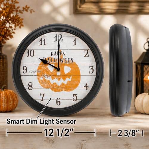 Halloween Pumpkin LED Wall Clock - 12.5 Inch Analog Night Light Decor - Battery Operated, Easy Read for Bedroom & Living Room - Pumpkin Style
