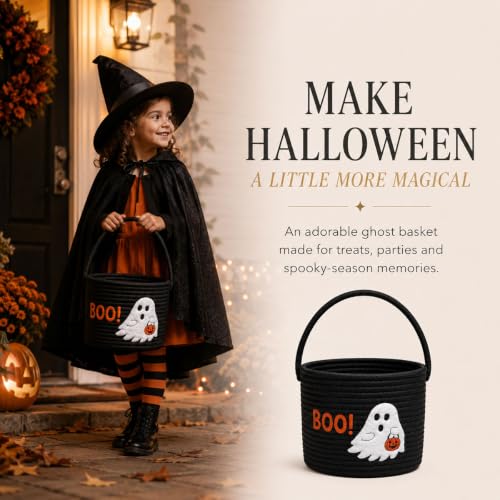 Halloween Ghost Basket Trick or Treat Candy Bucket - Black Boo Variation