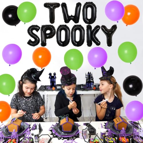 Halloween 2nd Birthday Party Decorations Set with Banner, Balloons & Spooky Cake Toppers