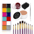 Professional Special Effects Makeup Kit with Face Paint Brushes & Wound Wax