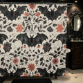 Halloween Bat Shower Curtain Set - Gothic Boho Floral Victorian Bathroom Decor - Black Red, 72x72 Inches