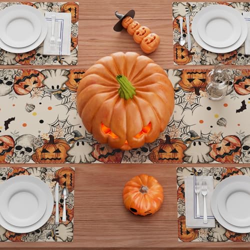 Halloween Skeleton Ghost Table Runner 13x72 Inch for Festive Home Dining Decor - XCHI