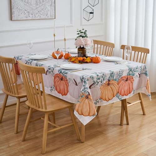 Fall Tablecloth 60x84 Inch Rectangular Pumpkin Buffalo Plaid Outdoor Holiday Cover - Water Resistant