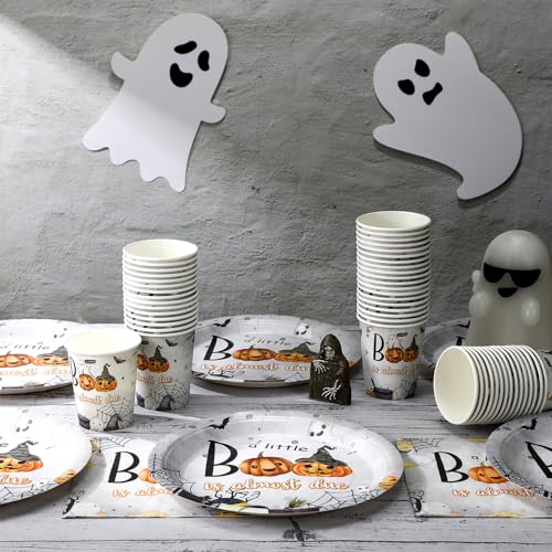 Halloween Baby Shower Party Decor 200-Piece Boo Little Boo Disposable Tableware Set - Dark