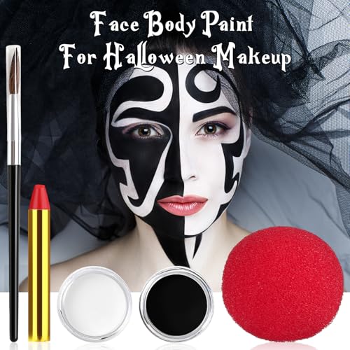 Halloween Joker Clown Makeup Kit with Face & Body Paint, Red Nose & Accessories