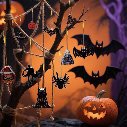 24PCS Halloween Tree Decorations Ornaments - Spiders, Bats, Skulls, Ghosts & More