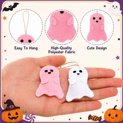 C Style 24 Pcs Halloween Ghost Hanging Ornaments for Tree & Decor - Pink & White