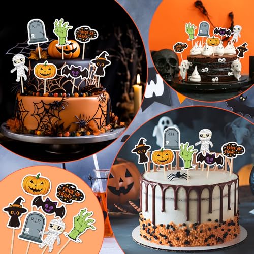 Halloween Cupcake Toppers 70 pcs Spooky Haunted House Fruit Cake Decorations - Variation: Halloween