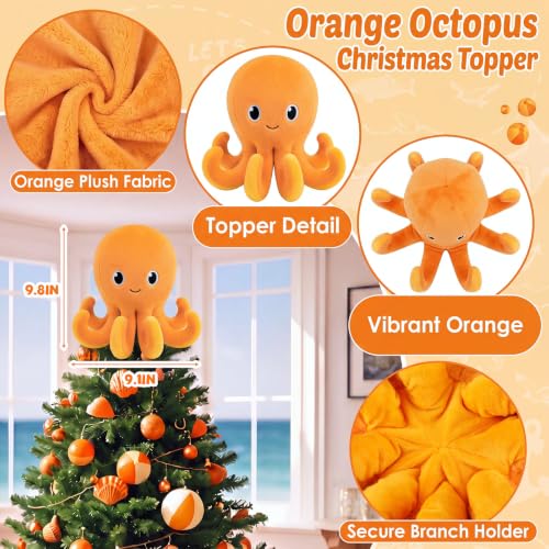 Christmas Octopus Tree Topper Decoration - Plush Holiday Ornament for 4-8 ft Trees - Fun Xmas Decor