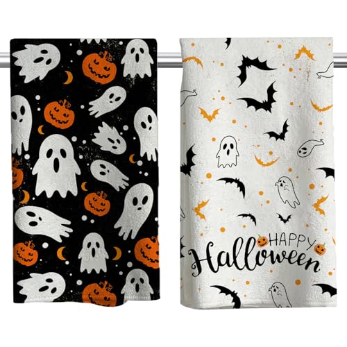 Halloween Kitchen Towels 2pcs - 18x26 Inch Dish Hand Towels for Kitchen & Home - Scary Fall Decor - Variation 2pcs-a