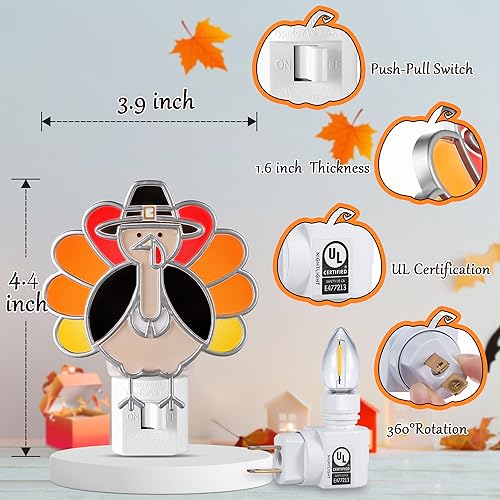 Thanksgiving Turkey Night Light - Orange Wall Plug-In Fall Seasonal Decor
