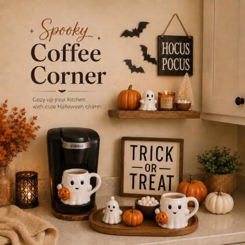Halloween Ghost Mug Set - 2 Pcs 12oz Ceramic Coffee Cups for Halloween - Ghost Pumpkin Variation