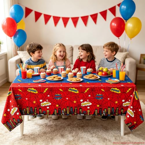 Spider Party Tablecloth 51x86 Inch - Red & Blue Plastic Birthday & Halloween Decor - Variation 4
