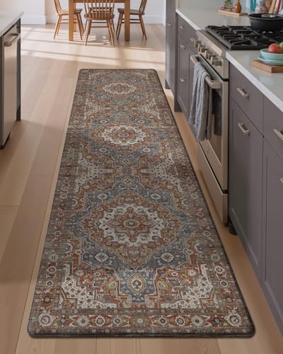 Anti-Fatigue Kitchen Floor Mat 24x87 Inches Cushioned Runner Rug - Rust Red & Blue