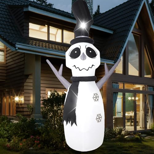 A-9FT Grey Snowman Inflatable Decoration with LED Lights - Outdoor Halloween Yard Decor