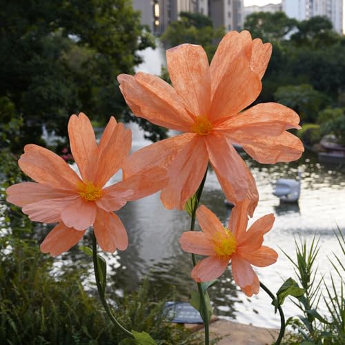 Orange Giant Paper Daisy Flowers for Decoration, Large Artificial Floral Props