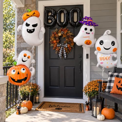 7 Pieces Halloween Ghost Pumpkin Boo Balloons Set, Large Cute Happy