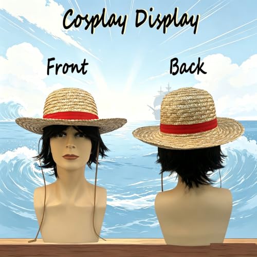 Straw Hat and Wig Set for Halloween Cosplay Beach Costume Accessories