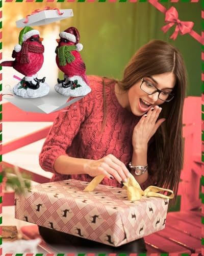 Christmas Cardinal Figurine - Red Birds Holiday Tabletop Decor, Indoor Outdoor