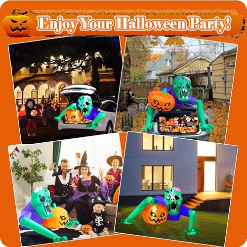7ft Inflatable Green Zombie Car Decorations Kit for Trunk or Treat Halloween Outdoor Yard with Built-in LEDs